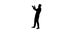 Silhouette Young angry emotional man in formal suit talking on the phone and dancing after.