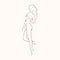 Silhouette of young beautiful long-haired nude woman with slim figure hand drawn with contour lines. Outline of female