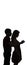 Silhouette of a young couple in love on white isolated background, man came up behind to woman to make a surprise with box present