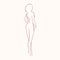 Silhouette of young gorgeous naked woman with slim figure hand drawn with contour lines. Outline of nude female