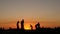 Silhouette of young jumping skateboarder riding longboard, summer sunset background. Venice Ocean Beach skatepark, Los