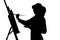 Silhouette of a young woman painting on an easel on a white isolated background, the figure of a girl with a brush and gamut, a