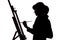 Silhouette of a young woman painting on an easel on a white isolated background, the figure of a girl with a brush and gamut, a