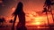 silhouette of young woman playing volleyball on the beach at sunset