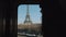 Silhouette of young woman riding metro train at Paris, looking at Eiffel Tower and river Seine in the window slow motion