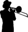 Silhouette of young woman trombone player