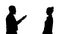 Silhouette young woman and young man in formal clothes give high five.