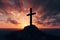 Silhouetted christian cross silhouette on the mountain at sunset. Generative AI