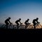 Silhouetted cyclists at dusk, adventure and fitness, twilight ride