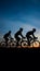 Silhouetted cyclists at dusk, adventure and fitness, twilight ride