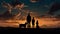 Silhouetted family with children and pet take in the beauty of the sky
