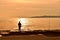 A silhouetted fisherman on the coast at sunset