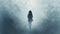 Silhouetted Girl Walking In The Fog: A Psychological Horror Image