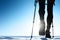 Silhouetted Hiker at Sunrise on Snowy Trail