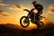 Silhouetted motocross bike defies gravity, embodying adventure and daring action