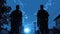 Silhouetted Officers on Night Patrol