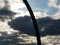 Silhouetted part of the large arch of the horizon observatory on the Hohewart heap. Designed to represent a modern take on