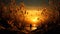 Silhouetted plants by the lake at sunset, serene nature beauty