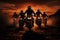 Silhouetted riders motorbikers create an artistic and dynamic visual concept