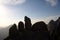 Silhouetted rocks on mountain