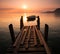 Silhouetted rowing boat on Lake Garda, Italy