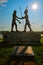 Silhouetted Statue of Lewis and Clark Shaking Hands at the Falls of the Ohio River