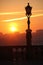 Silhouetted street lamp at sunset. Porto. Portugal