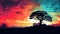 Silhouetted Tree On Colorful Sky Painting