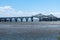 Silhouetted view of the McCullough Memorial Bridge near North Bend, Oregon, USA