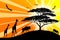 Silhouettes of africa animales on orange