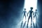 Silhouettes of aliens creature on dark backgrounds