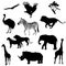 Silhouettes of animals savanna