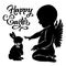 Silhouettes baby angel and bunny Happy Easter