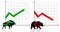 Silhouettes bull and bear financial icons with arrow graph.