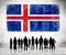 Silhouettes of Business People and a Flag of Iceland