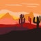 Silhouettes of cacti growing in the desert. Digital illustration