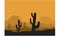 Silhouettes of cactus in desert