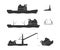 Silhouettes of cargo ships and floating crane