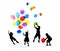 Silhouettes of Children Playing Balloons Together