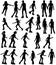 Silhouettes of children and teenagers on roller skates