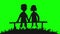 Silhouettes of a couple in love kissing on a pink sunset cartoon animation isolated on green screen