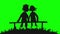 Silhouettes of a couple in love kissing on a pink sunset looped cartoon animation isolated on green screen