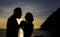 Silhouettes of couples in love