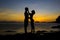 Silhouettes of couples in love