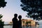 Silhouettes of couples near Sveti Stefan