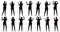 Silhouettes of dancing and applauding woman in full growth, set. Vector illustration