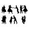 Silhouettes of dancing couples on white background. Vector illustration.
