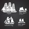 Silhouettes of different Ships in white color. Part 2