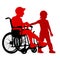 Silhouettes disabled in a wheel chair on a white background