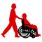 Silhouettes disabled in a wheel chair on a white background